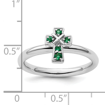 Sterlingsilber Stapelbar Expressions Rhodium Erzeugt Smaragd Kreuz Ring