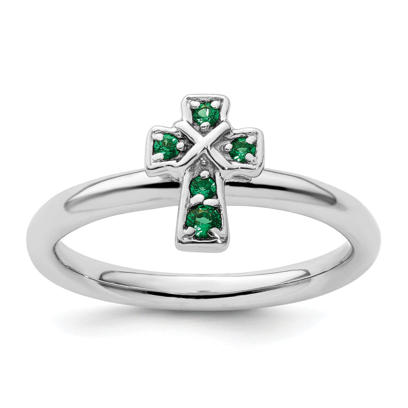 Sterlingsilber Stapelbar Expressions Rhodium Erzeugt Smaragd Kreuz Ring