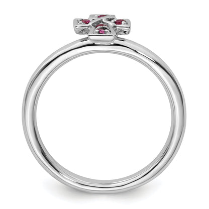 Sterlingsilber Stapelbar Expressions Rhodium Rhodolith Granat Kreuz Ring