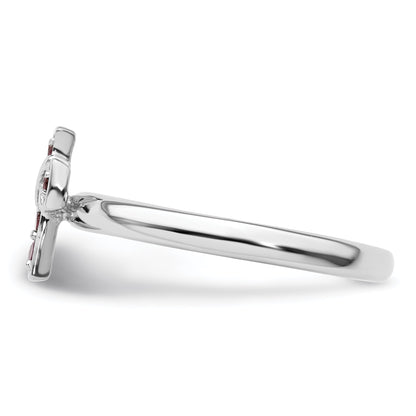Sterlingsilber Stapelbar Expressions Rhodium Rhodolith Granat Kreuz Ring