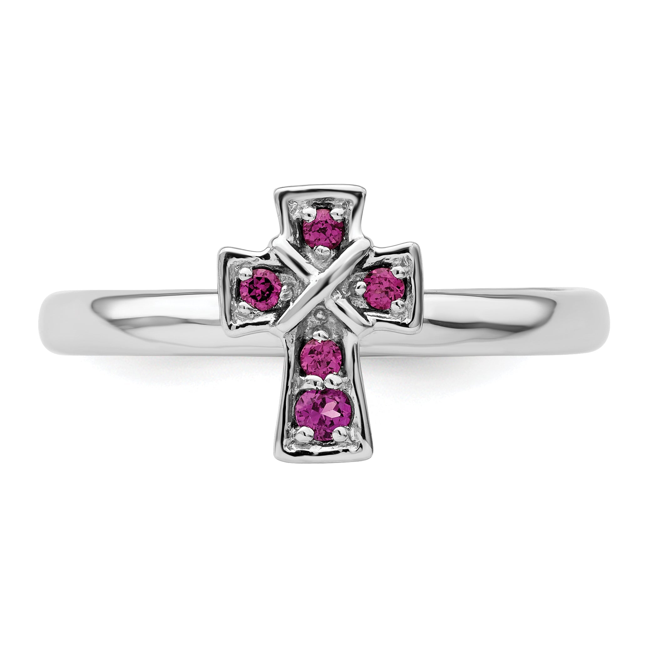 Sterlingsilber Stapelbar Expressions Rhodium Rhodolith Granat Kreuz Ring