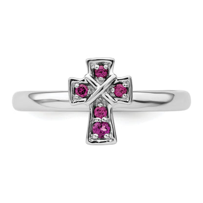 Sterlingsilber Stapelbar Expressions Rhodium Rhodolith Granat Kreuz Ring