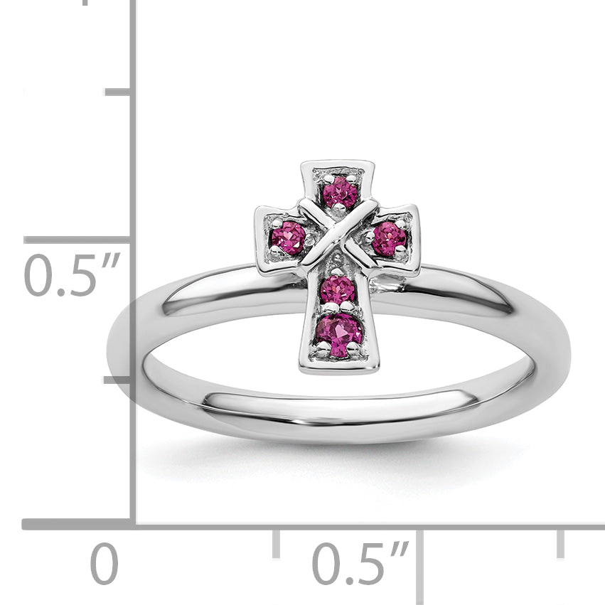 Sterlingsilber Stapelbar Expressions Rhodium Rhodolith Granat Kreuz Ring