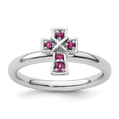 Sterlingsilber Stapelbar Expressions Rhodium Rhodolith Granat Kreuz Ring