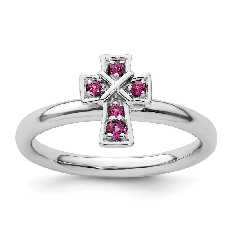 Sterlingsilber Stapelbar Expressions Rhodium Rhodolith Granat Kreuz Ring