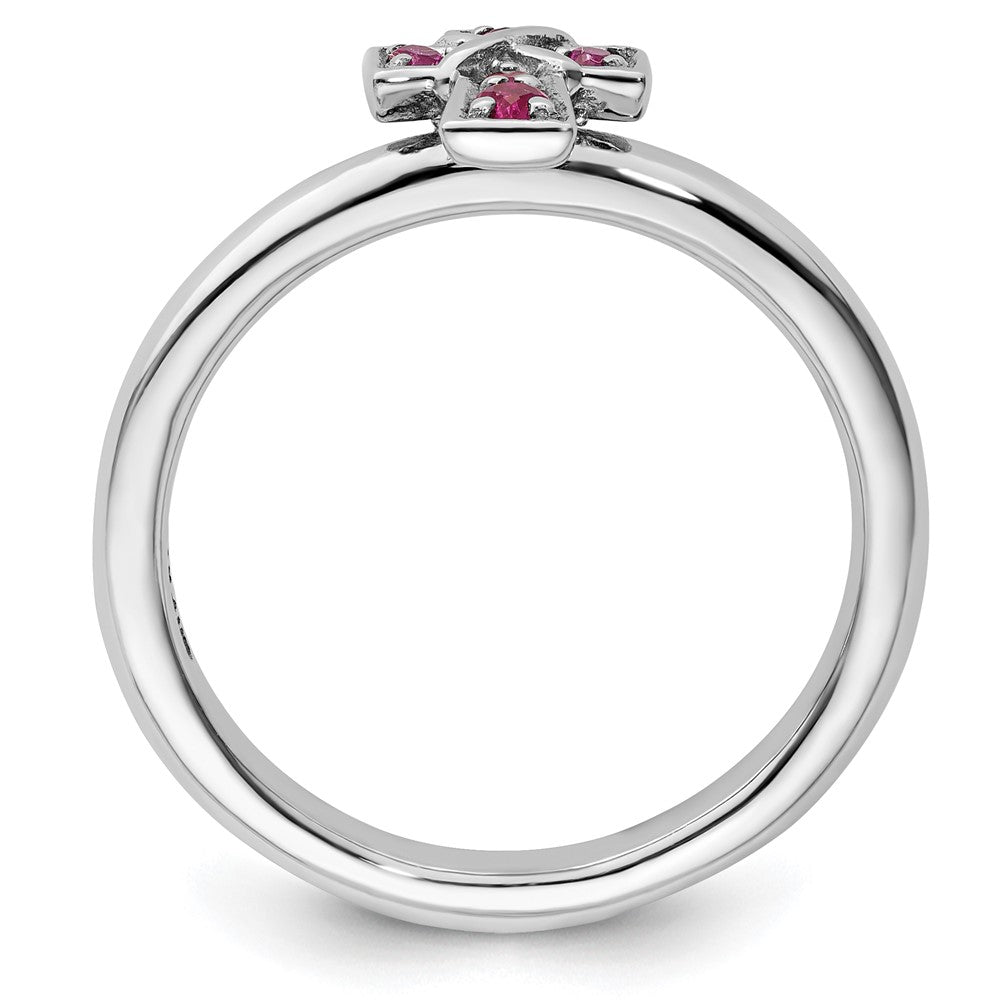 Sterlingsilber Stapelbar Expressions Rhodium Erzeugt Rubin Kreuz Ring