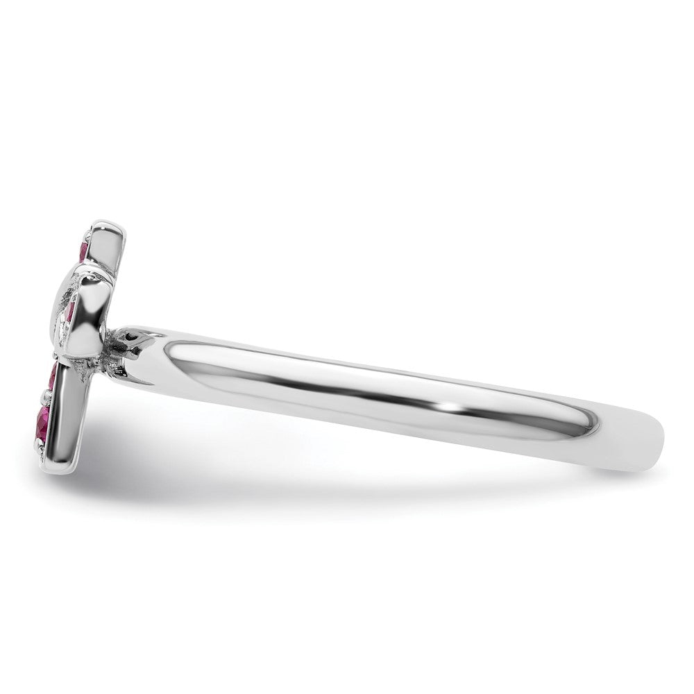 Sterlingsilber Stapelbar Expressions Rhodium Erzeugt Rubin Kreuz Ring
