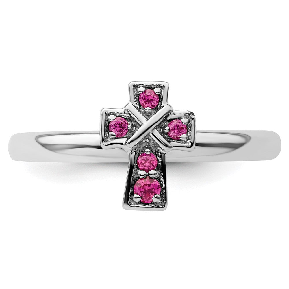 Sterlingsilber Stapelbar Expressions Rhodium Erzeugt Rubin Kreuz Ring
