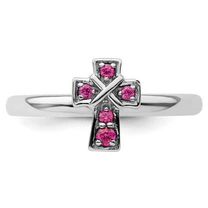 Sterlingsilber Stapelbar Expressions Rhodium Erzeugt Rubin Kreuz Ring