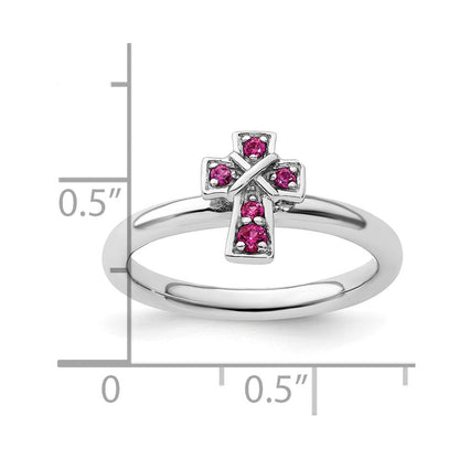 Sterlingsilber Stapelbar Expressions Rhodium Erzeugt Rubin Kreuz Ring