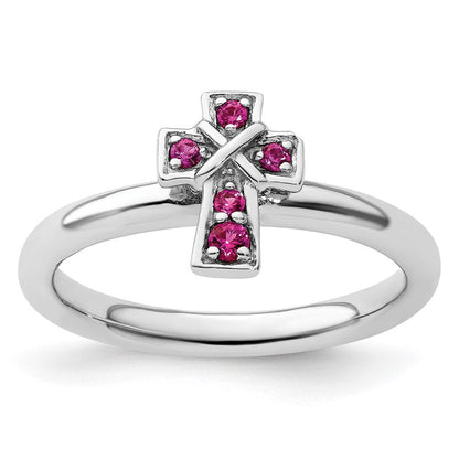Sterlingsilber Stapelbar Expressions Rhodium Erzeugt Rubin Kreuz Ring