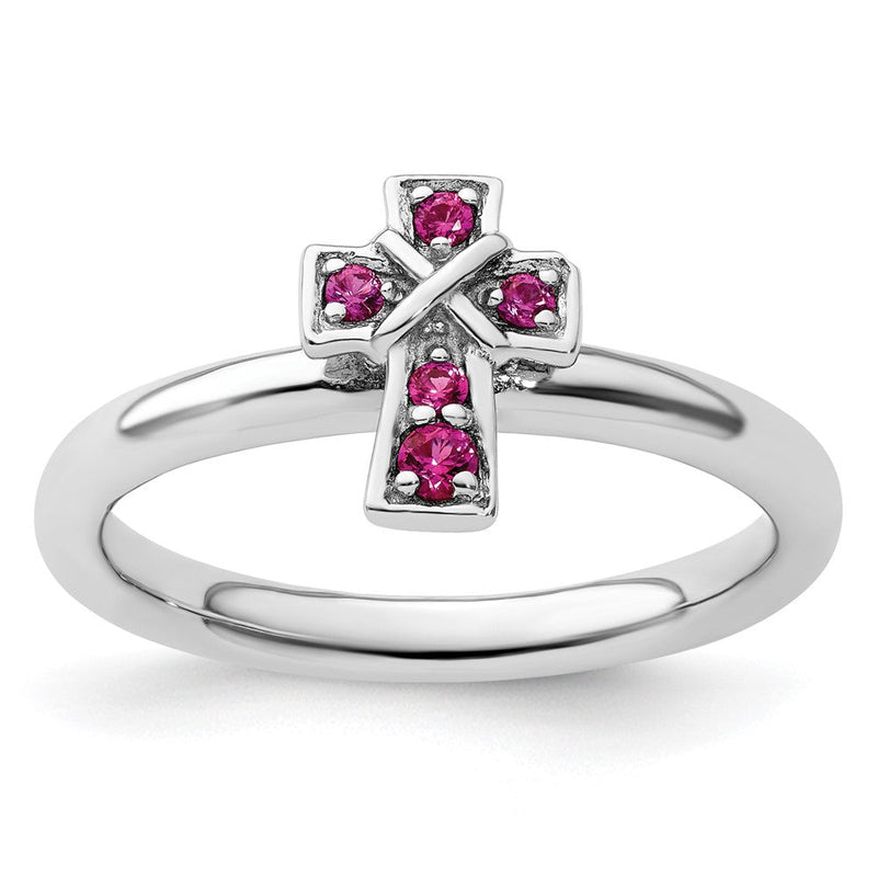 Sterlingsilber Stapelbar Expressions Rhodium Erzeugt Rubin Kreuz Ring