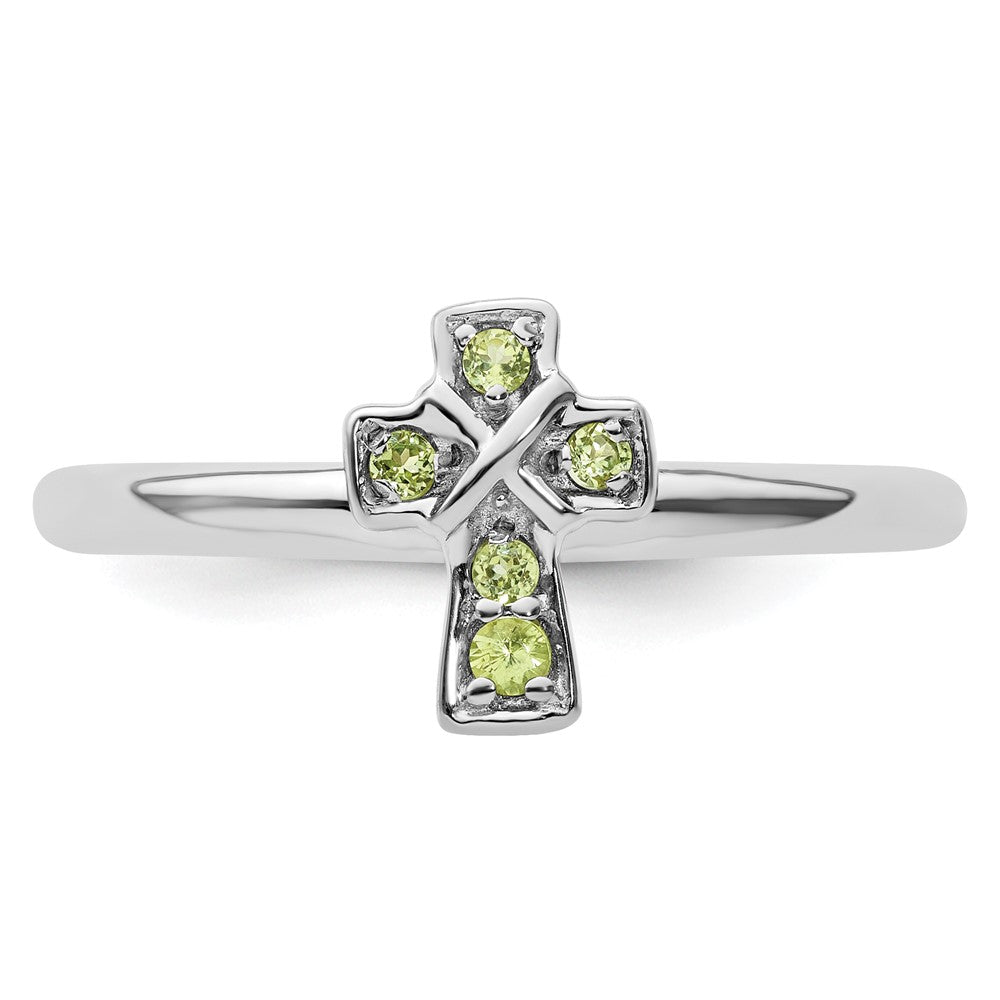 Sterlingsilber Stapelbar Expressions Rhodium Peridot Kreuz Ring