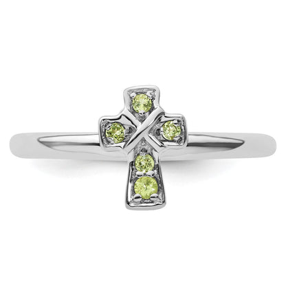 Sterlingsilber Stapelbar Expressions Rhodium Peridot Kreuz Ring