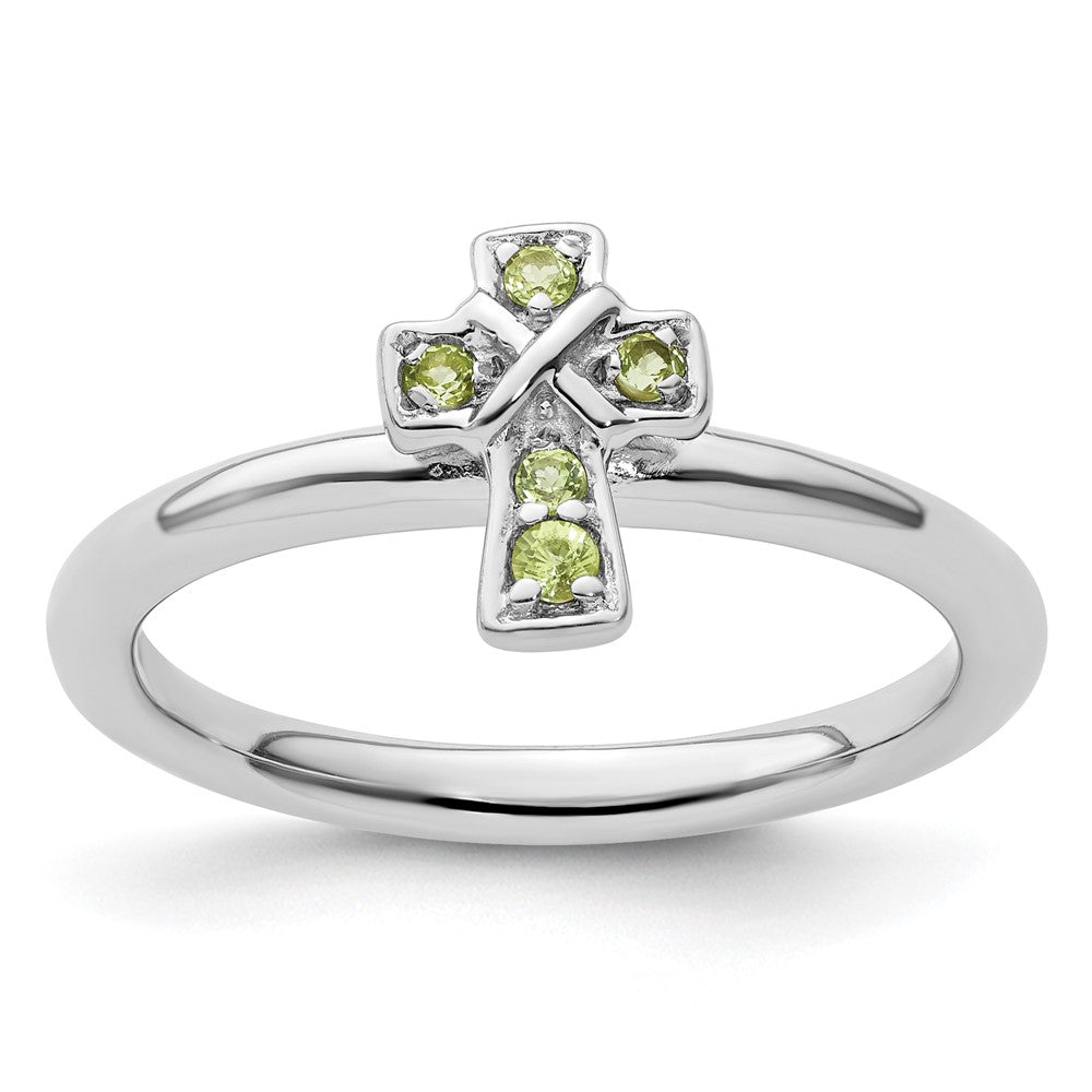 Sterlingsilber Stapelbar Expressions Rhodium Peridot Kreuz Ring
