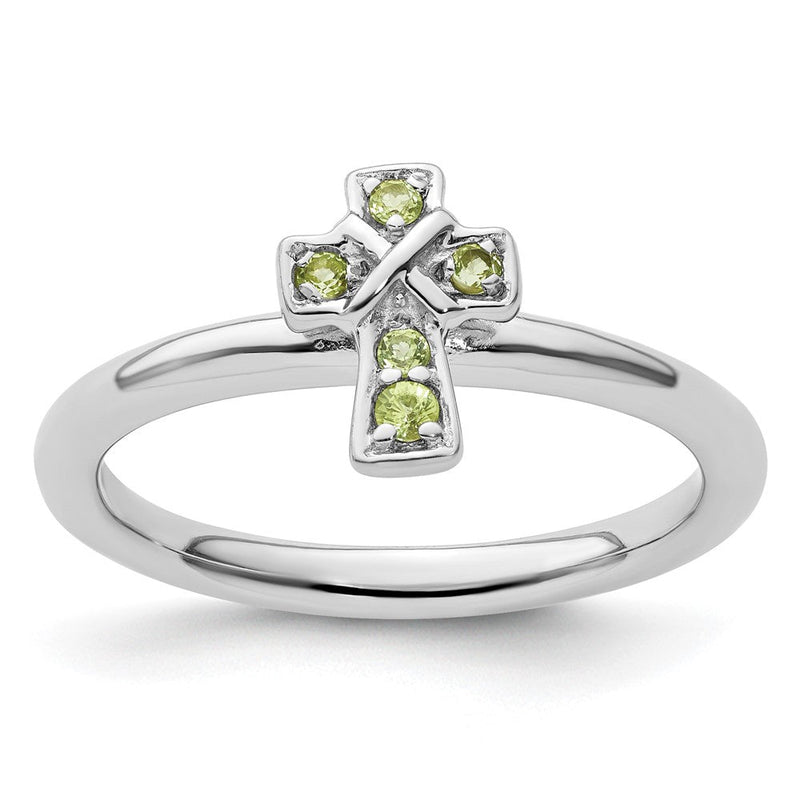Sterlingsilber Stapelbar Expressions Rhodium Peridot Kreuz Ring