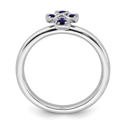 Sterlingsilber Stapelbar Expressions Rhodium Erzeugt Saphir Kreuz Ring