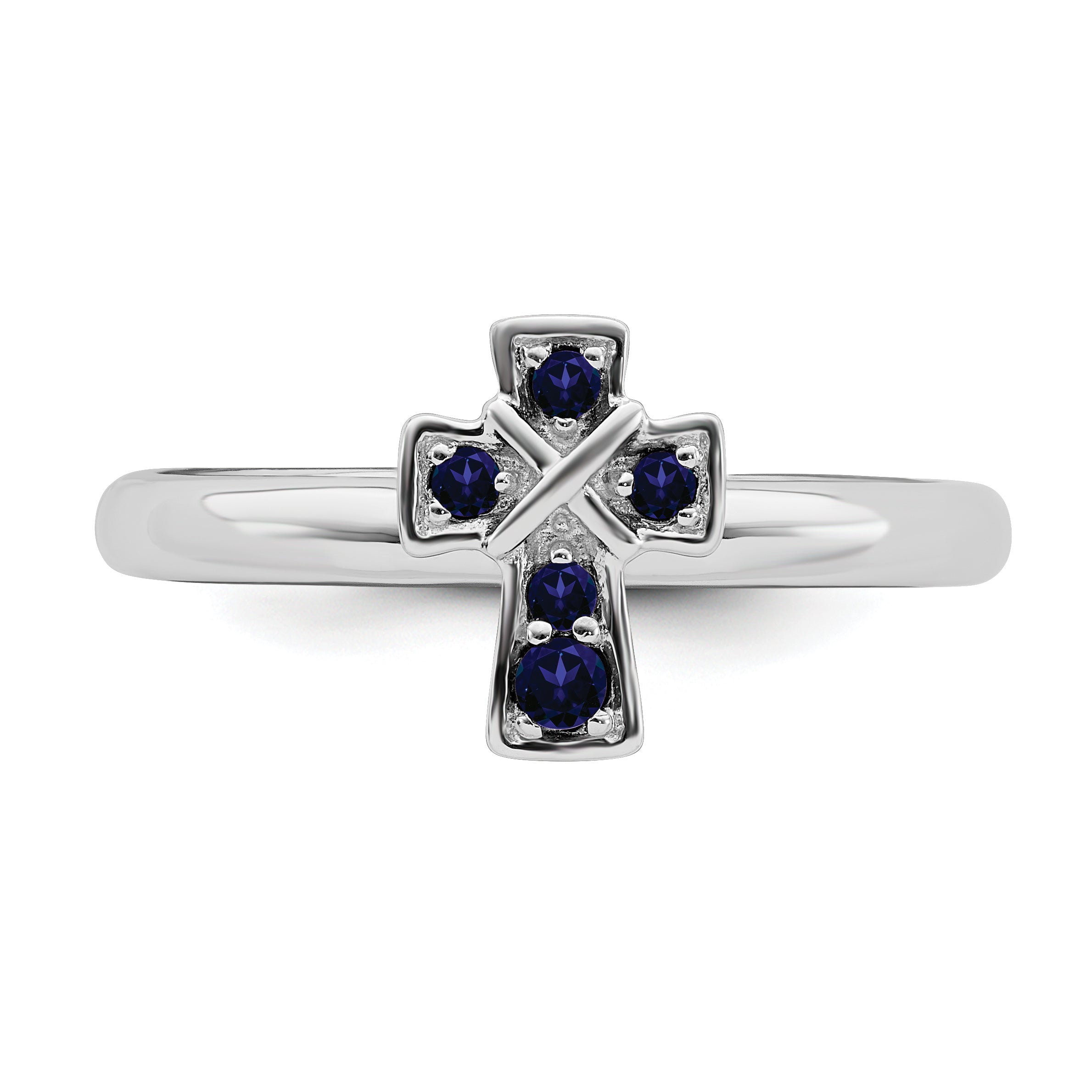 Sterlingsilber Stapelbar Expressions Rhodium Erzeugt Saphir Kreuz Ring