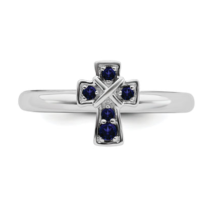 Sterlingsilber Stapelbar Expressions Rhodium Erzeugt Saphir Kreuz Ring