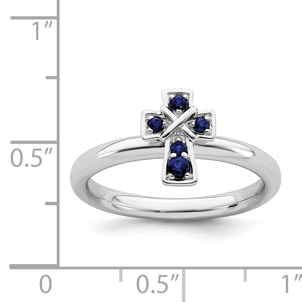 Sterlingsilber Stapelbar Expressions Rhodium Erzeugt Saphir Kreuz Ring