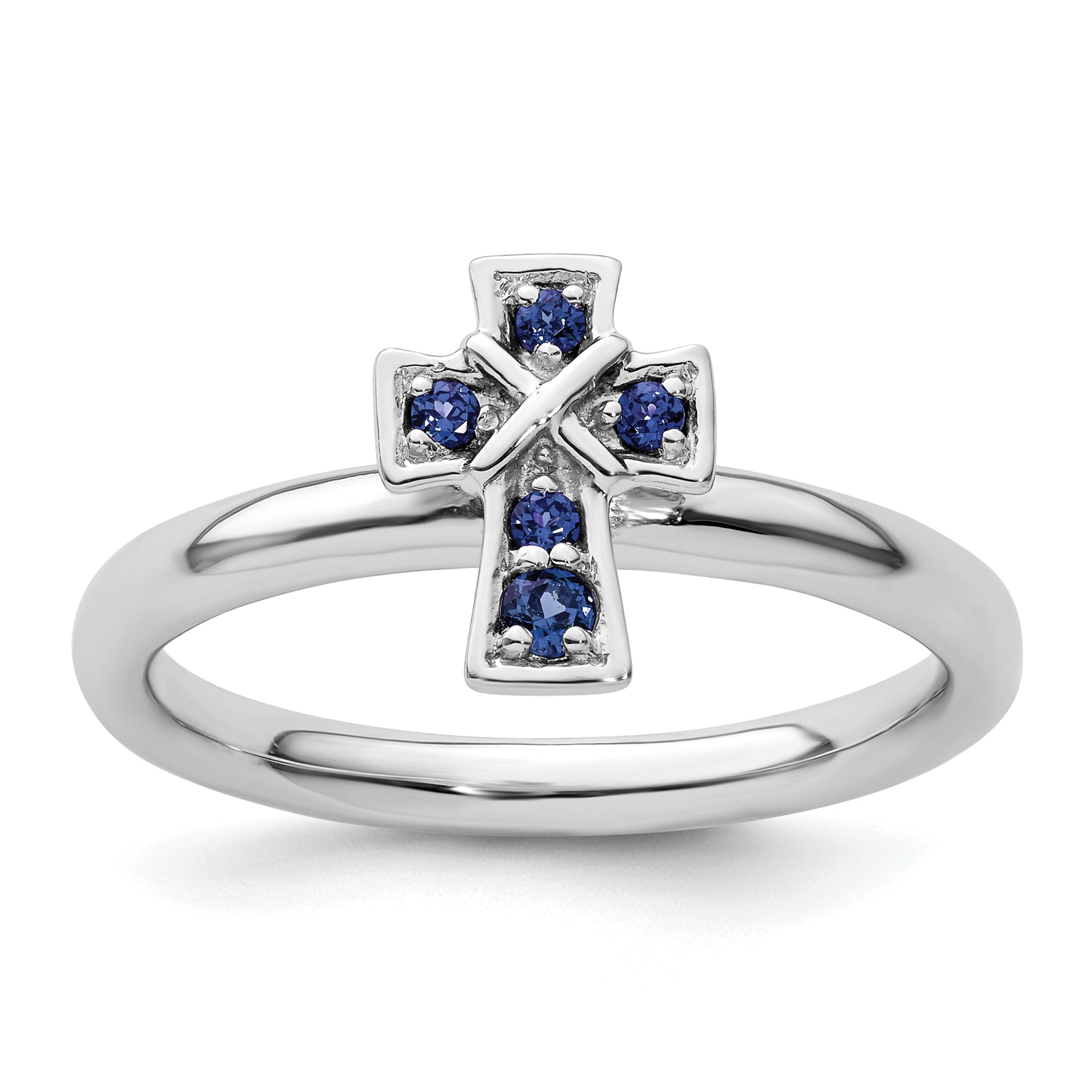 Sterlingsilber Stapelbar Expressions Rhodium Erzeugt Saphir Kreuz Ring