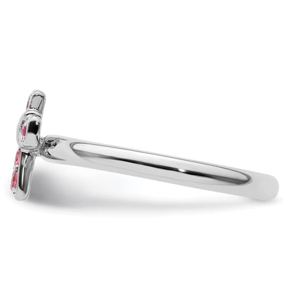 Sterlingsilber Stapelbar Expressions Rhodium Rosa Turmalin Kreuz Ring