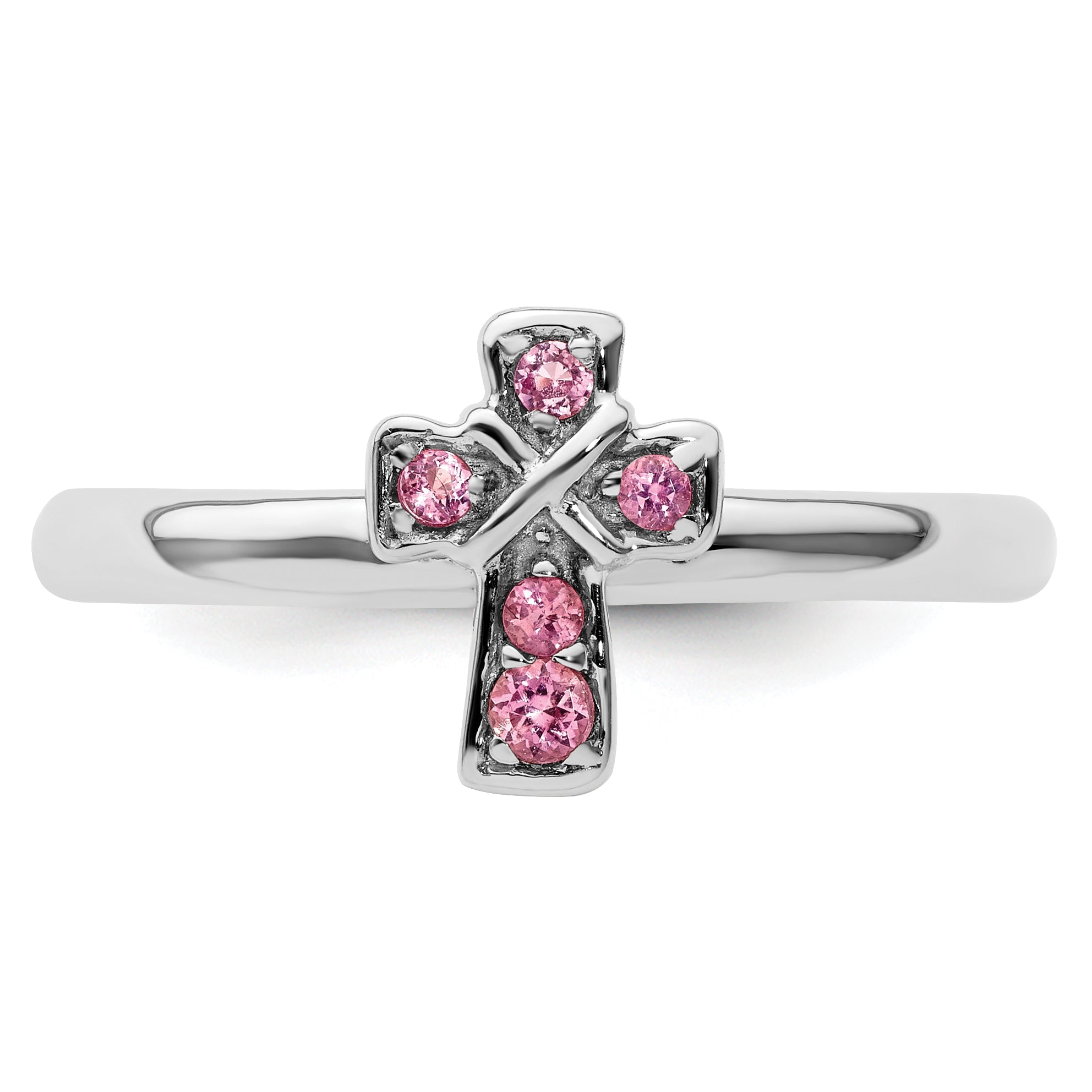 Sterlingsilber Stapelbar Expressions Rhodium Rosa Turmalin Kreuz Ring