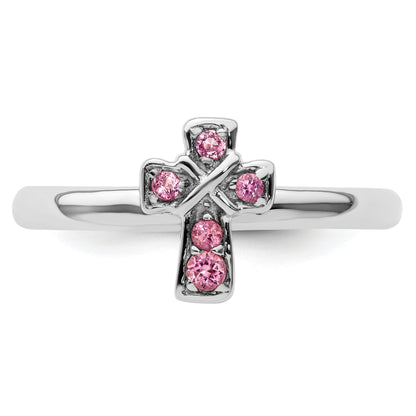 Sterlingsilber Stapelbar Expressions Rhodium Rosa Turmalin Kreuz Ring
