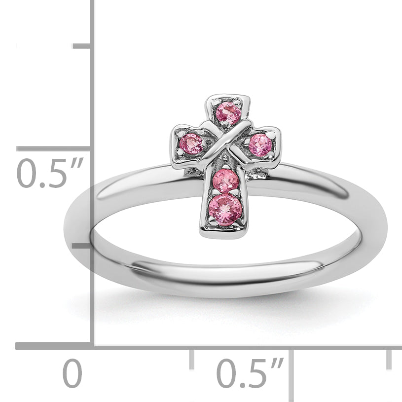 Sterlingsilber Stapelbar Expressions Rhodium Rosa Turmalin Kreuz Ring