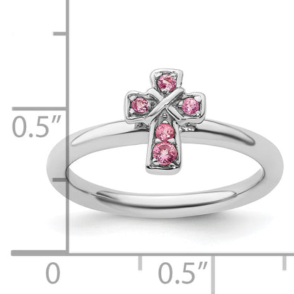 Sterlingsilber Stapelbar Expressions Rhodium Rosa Turmalin Kreuz Ring