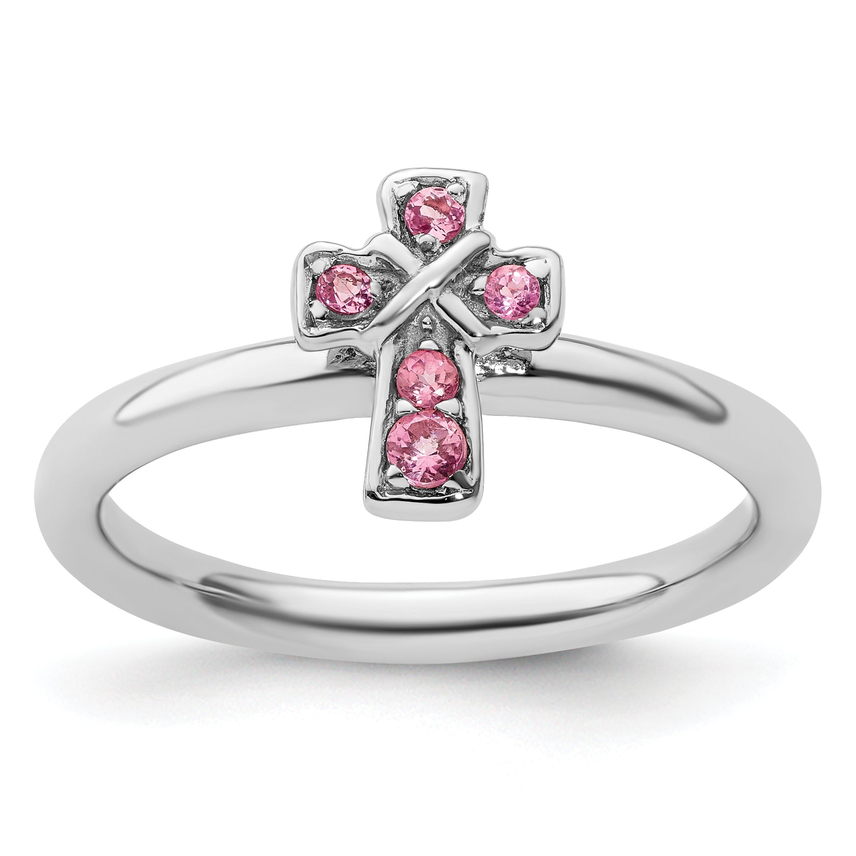 Sterlingsilber Stapelbar Expressions Rhodium Rosa Turmalin Kreuz Ring