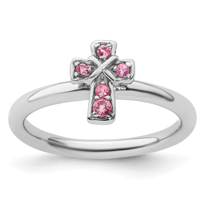 Sterlingsilber Stapelbar Expressions Rhodium Rosa Turmalin Kreuz Ring