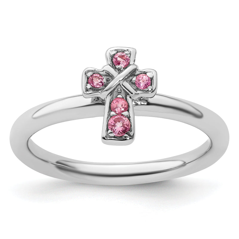 Sterlingsilber Stapelbar Expressions Rhodium Rosa Turmalin Kreuz Ring