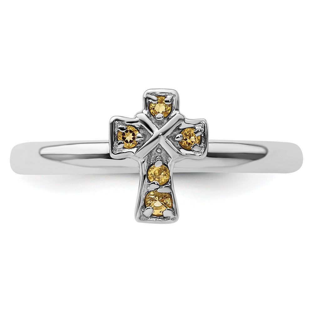 Sterlingsilber Stapelbar Expressions Rhodium Citrin Kreuz Ring