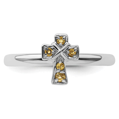 Sterlingsilber Stapelbar Expressions Rhodium Citrin Kreuz Ring