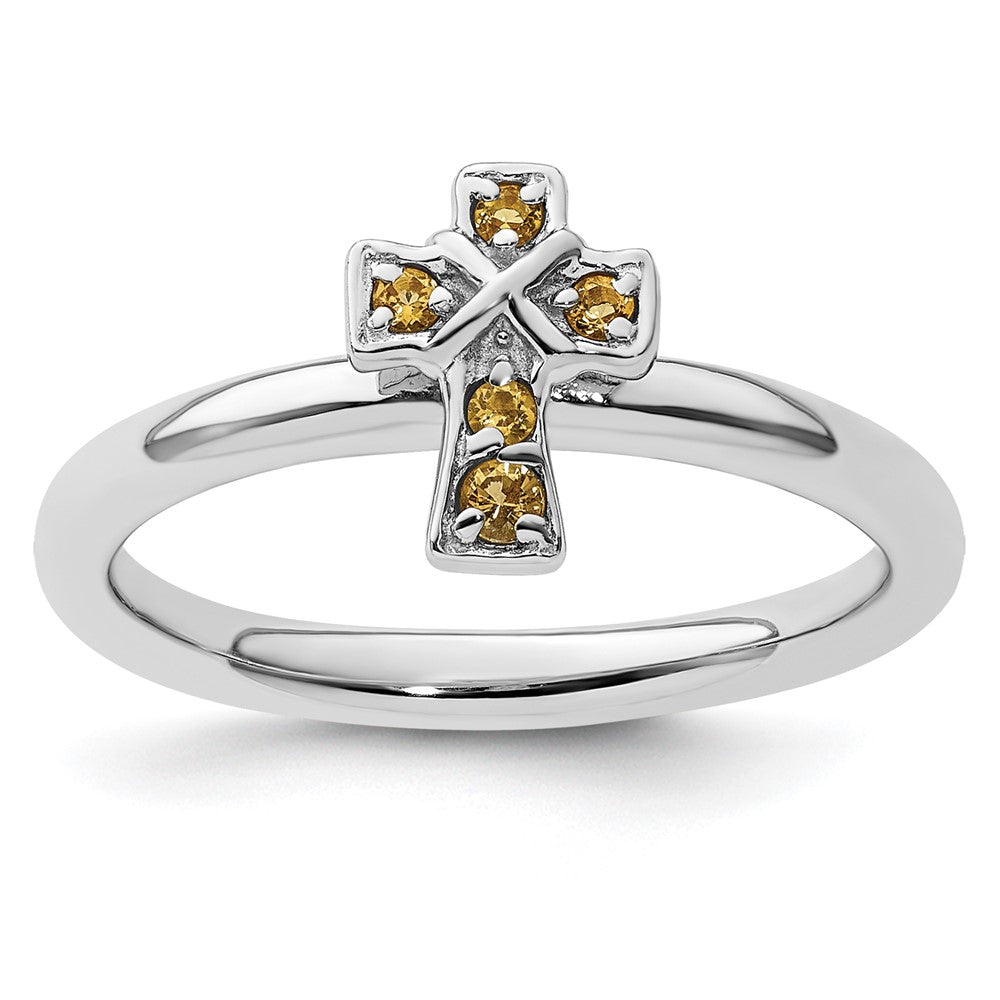 Sterlingsilber Stapelbar Expressions Rhodium Citrin Kreuz Ring