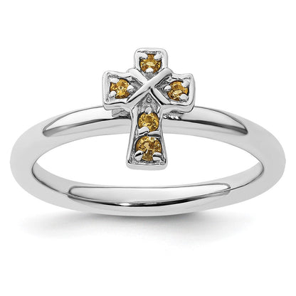 Sterlingsilber Stapelbar Expressions Rhodium Citrin Kreuz Ring