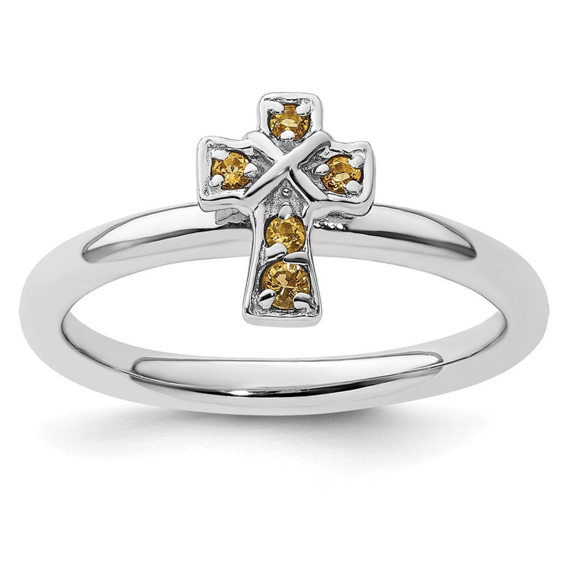 Sterlingsilber Stapelbar Expressions Rhodium Citrin Kreuz Ring