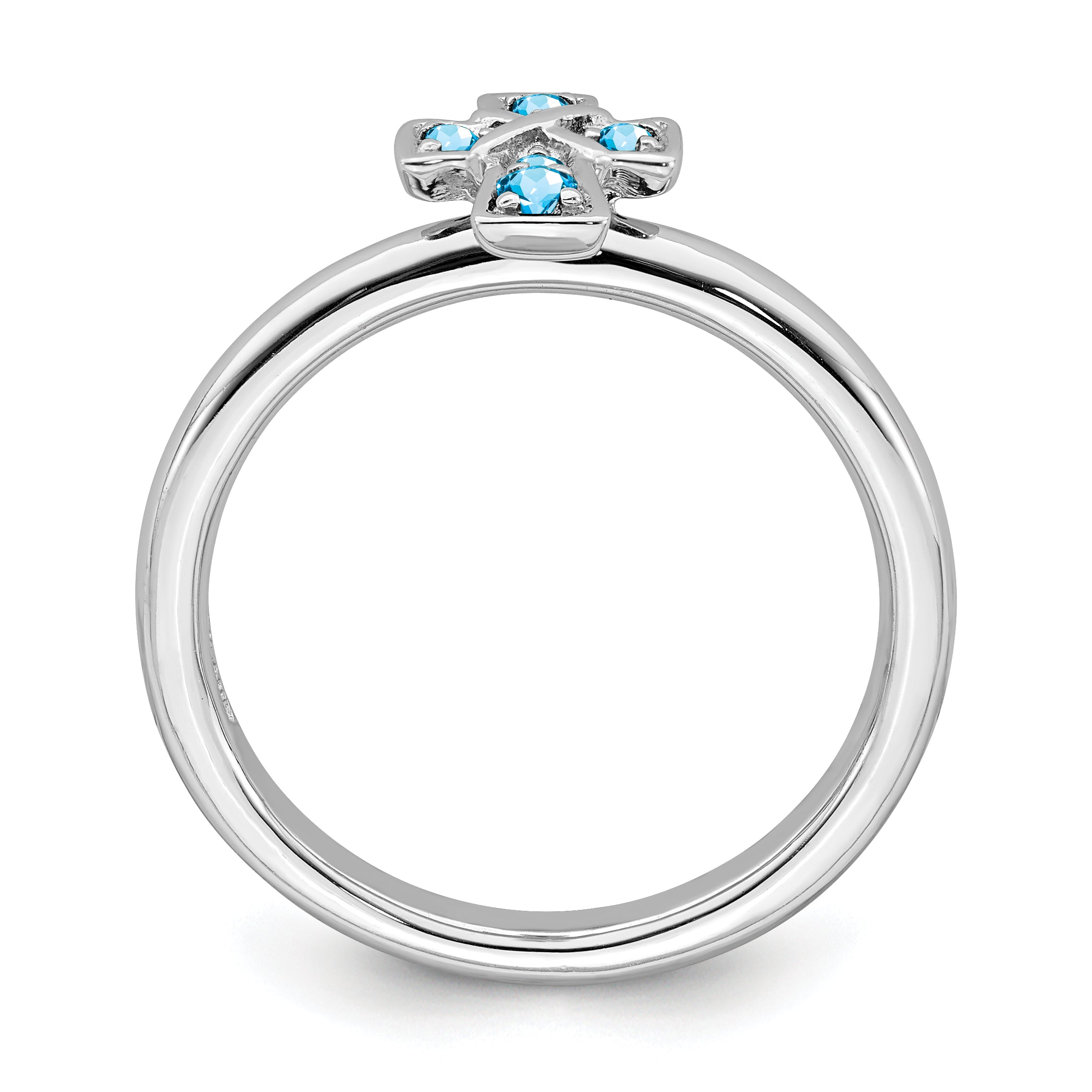 Sterlingsilber Stapelbar Expressions Rhodium Blautopas Kreuz Ring
