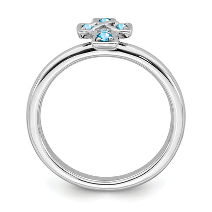 Sterlingsilber Stapelbar Expressions Rhodium Blautopas Kreuz Ring