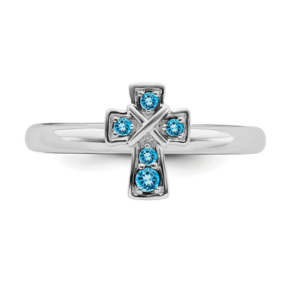 Sterlingsilber Stapelbar Expressions Rhodium Blautopas Kreuz Ring