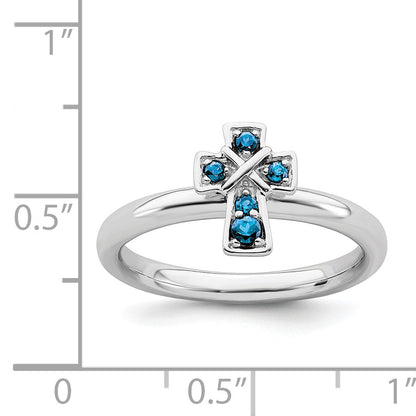 Sterlingsilber Stapelbar Expressions Rhodium Blautopas Kreuz Ring