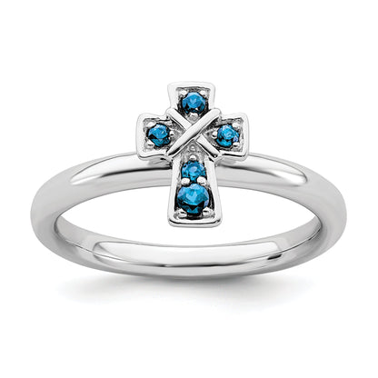 Sterlingsilber Stapelbar Expressions Rhodium Blautopas Kreuz Ring