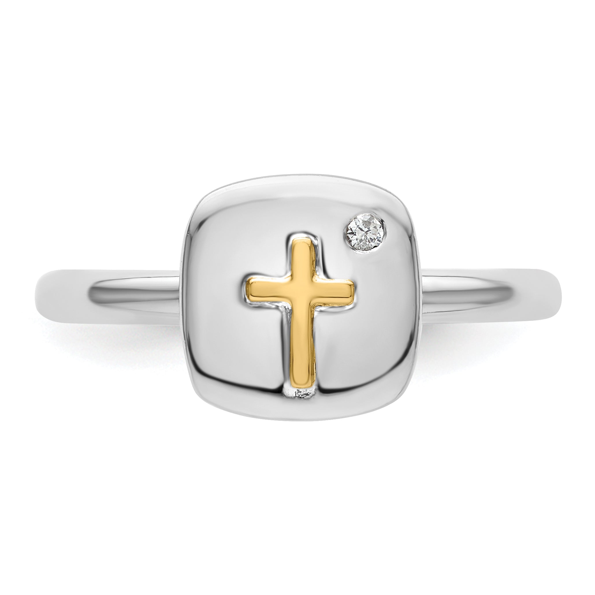 14K/silver Bicolor Sterlingsilber & 14K Kreuz Stapelbar Expressions Diamant Ring