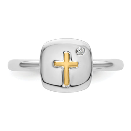 14K/silver Bicolor Sterlingsilber & 14K Kreuz Stapelbar Expressions Diamant Ring