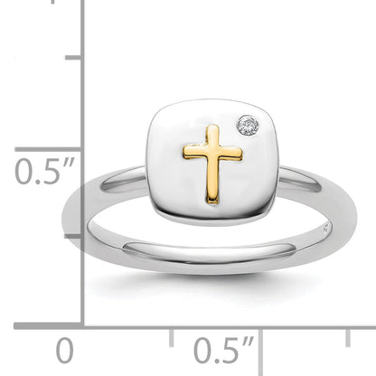 14K/silver Bicolor Sterlingsilber & 14K Kreuz Stapelbar Expressions Diamant Ring