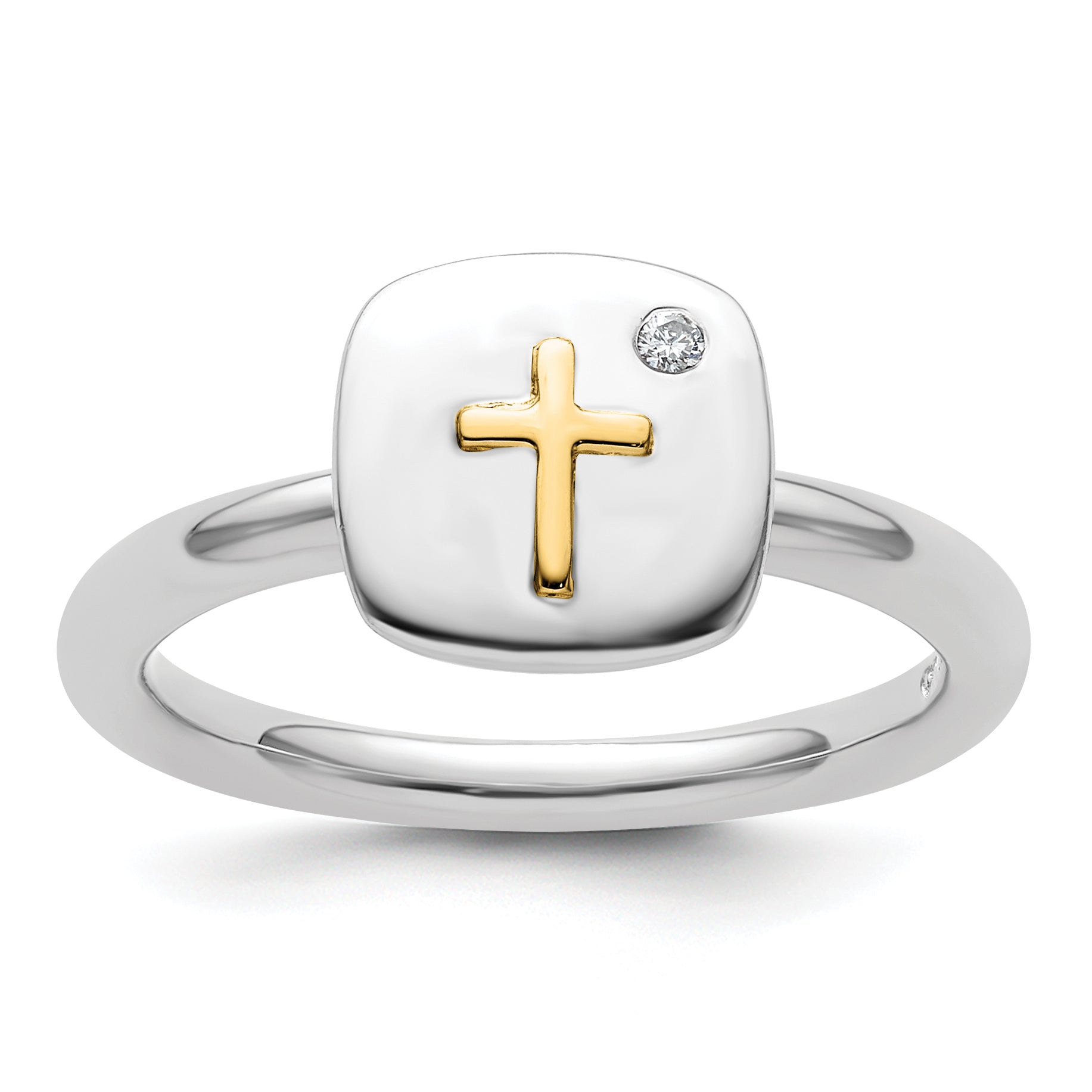 14K/silver Bicolor Sterlingsilber & 14K Kreuz Stapelbar Expressions Diamant Ring