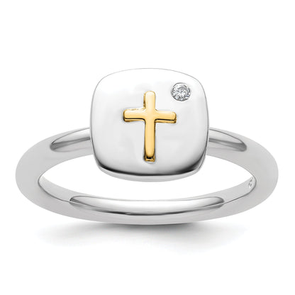 14K/silver Bicolor Sterlingsilber & 14K Kreuz Stapelbar Expressions Diamant Ring