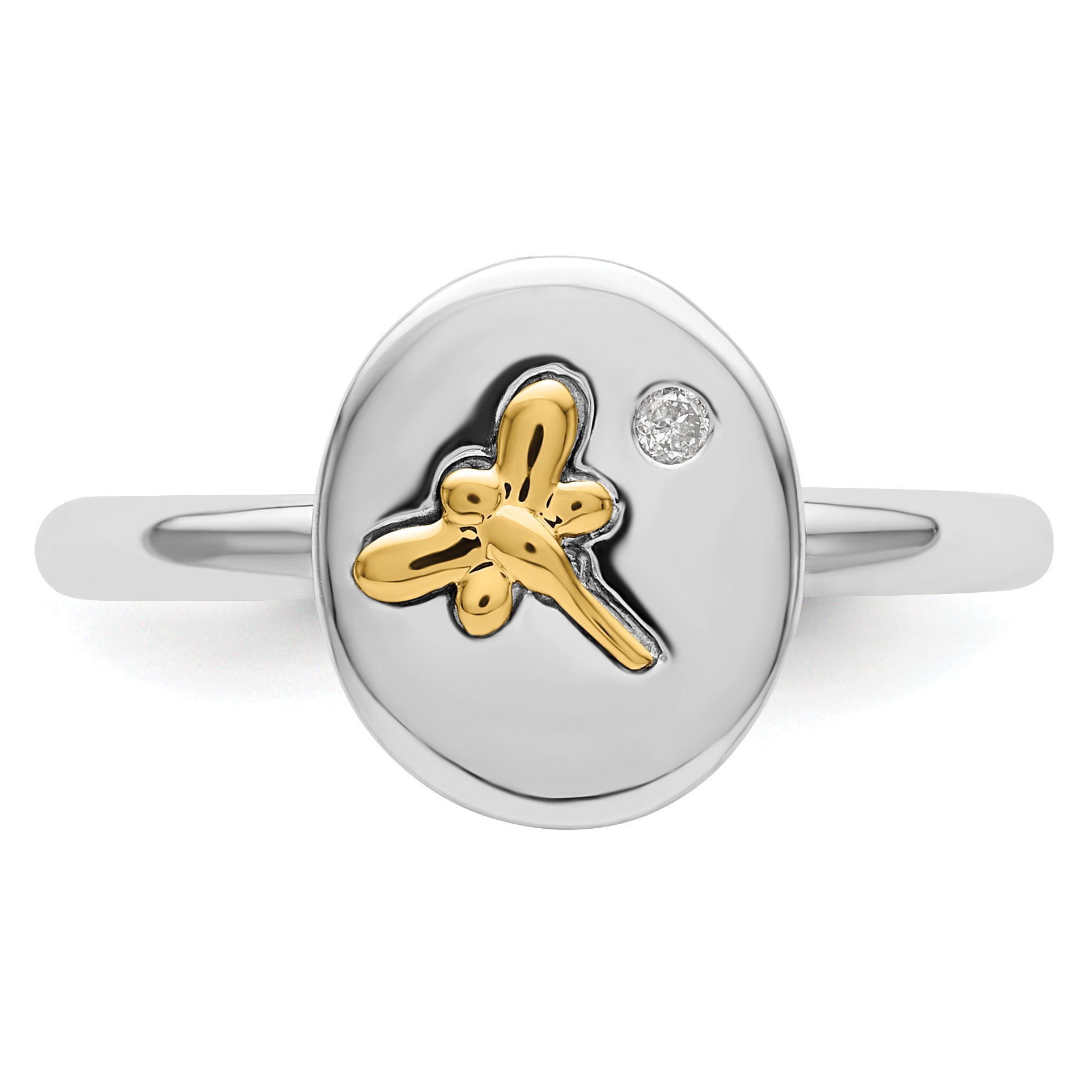 14K/silver Bicolor Sterlingsilber & 14K Libelle Stapelbar Expressions Diamant Ring