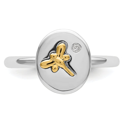 14K/silver Bicolor Sterlingsilber & 14K Libelle Stapelbar Expressions Diamant Ring